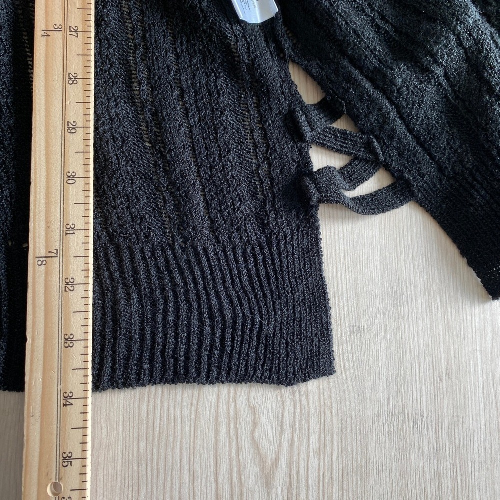 Hippie Rose Y2K Cardigan Women XS Black Longline Open Front Pointelle Whimsigoth - Picture 7 of 9